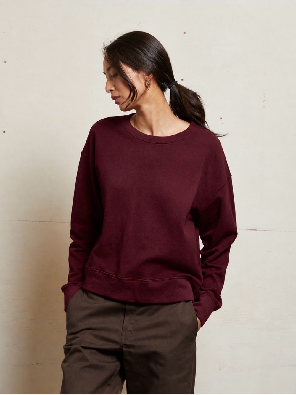 Perfectwhitetee fall Crewneck Sweatshirt - Burgundy maroon USA cotton S